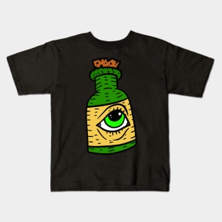 wine bottle with an eye. trippy Illuminati bottle. Kids T-Shirt